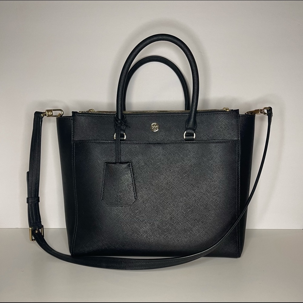 Robinson Black Saffiano Leather Double Zip Tote